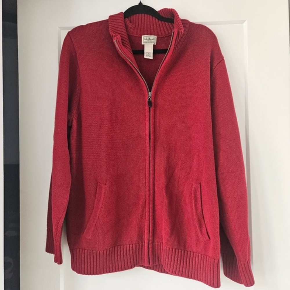L.L. Bean Women's Coral-Red Zip Cardigan Sweater